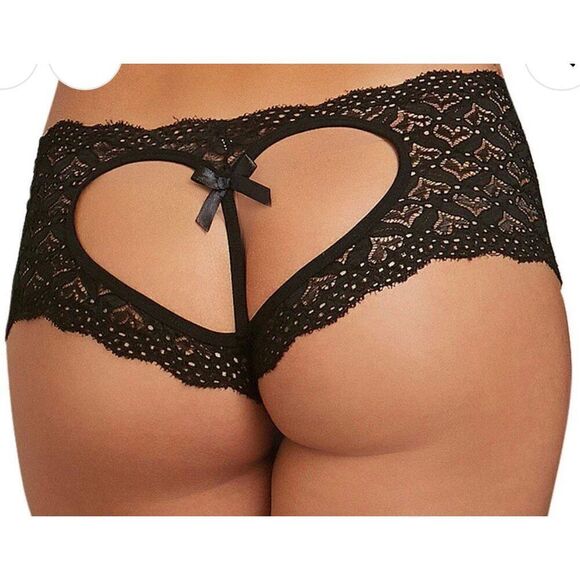 Dreamgirl Pink Lace Sheer Baby Doll with Heart Cut out G String New Size Small - Picture 6 of 6